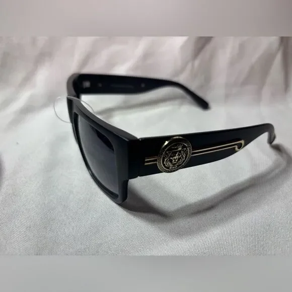 New Classic Hip Hop Rapper Gangster SUN GLASSES Black Frame Gold Medallion Dark