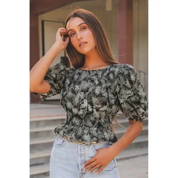 NWT Free People XOXO Smocked Puff Sleeve Top S