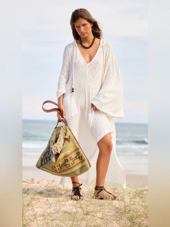 NWT Free People XS/S Free~est Super Slub Poncho in Ivory White Cotton Hooded New