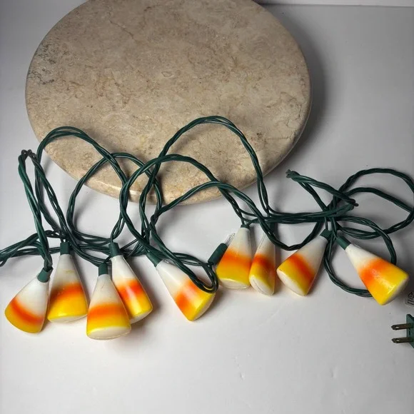 Vintage Candy Corn String Lights 9 Orange White Yellow Halloween Blow Mold