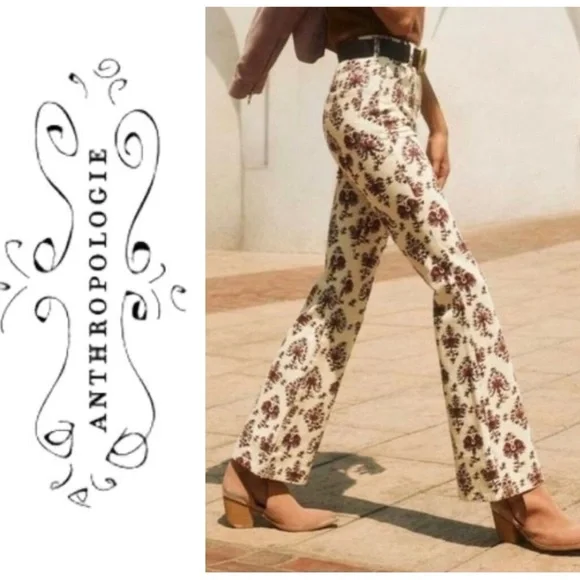 NWOT Anthropologie Pilcro cream corduroy boho printed bootcut jeans