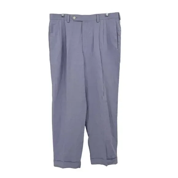 Samuelsohn Size 36 Reg Blue Linen Silk Dress Pants Woven in Italy Made in Canada