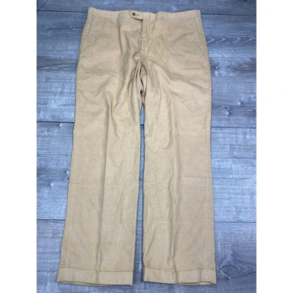 VTG Sansabelt Khaki Corduroy Flat Front Pant Mens 38x32 Pleated Cuffed Trousers