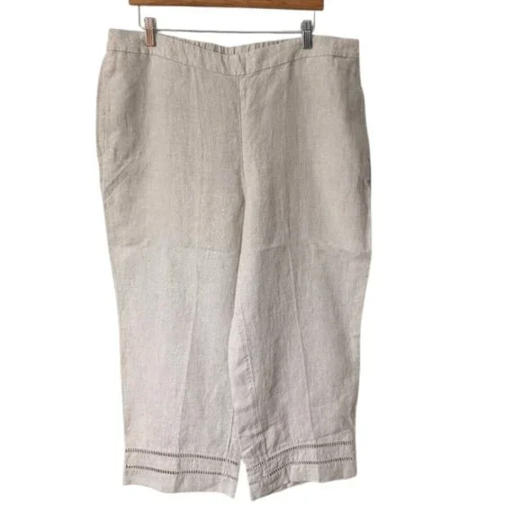 NWOT Chico's 100% Linen Pull On Pants Pockets Flax Size 3 (XL/16)
