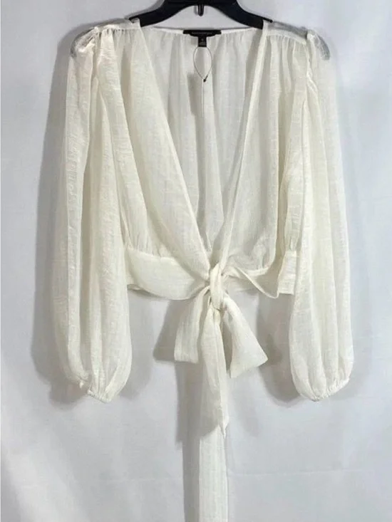 Banana Republic White Tie-Front Puff Sleeve Blouse