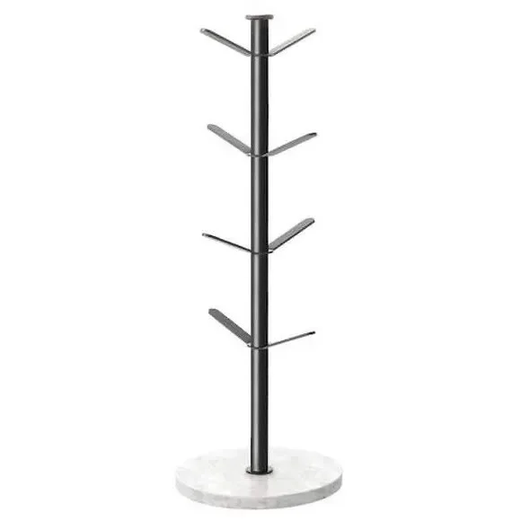Matte Black Mug Tree w/ Marble Base 8 Hook  18”