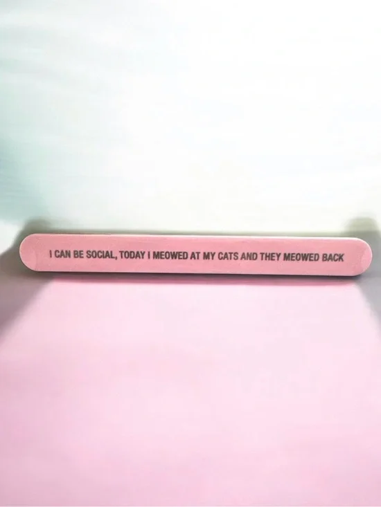 Pink Cat-Themed Nail File Buffer – Funny Meowed Quote 1204A