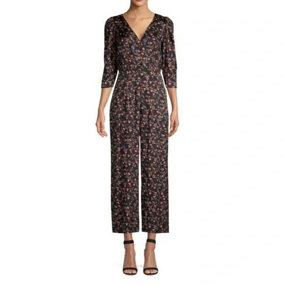 Rebecca Taylor Lia Black Floral Silk Jumpsuit NWT