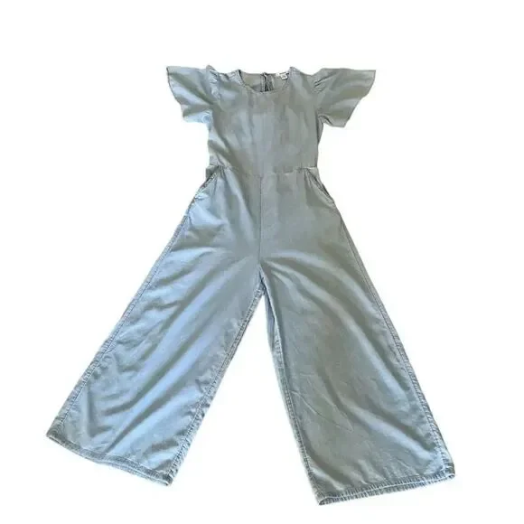 Nordstrom Blue Tie Back Lightweight Jumper Romper Wide Leg Capri Pants XL