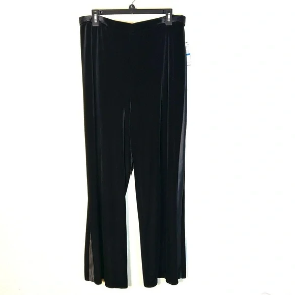 Alex Evenings Size XL Velvet Pull On Pants Tuxedo Stripe Wide Leg Party Holiday