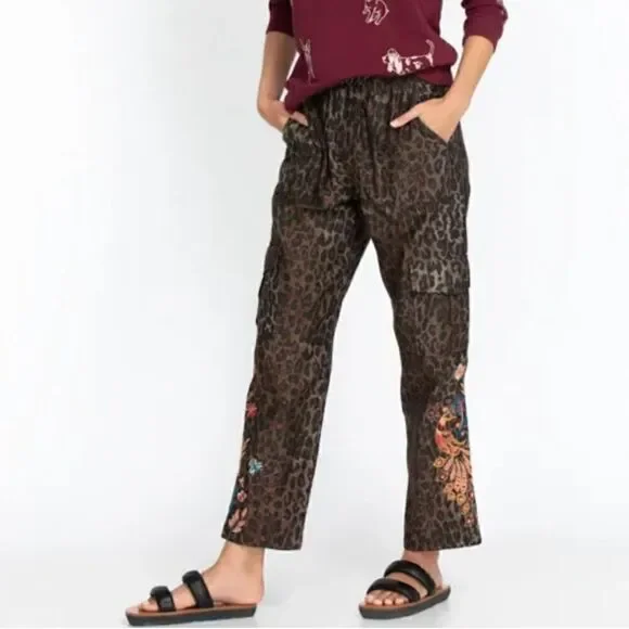 Johnny Was Workshop Shuri Leopard Embroidered Floral Cargo Pant Large