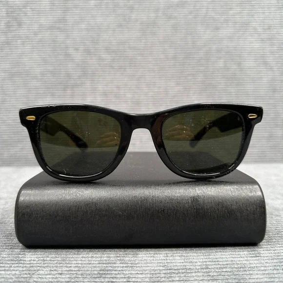 Pacific Eye Sunglasses Made in France Black Wayfarer Gold Detail Vintage Style