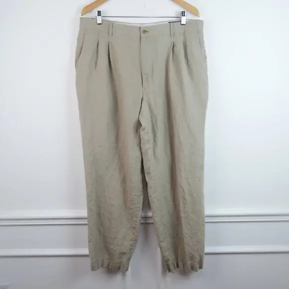 J Crew 100% Linen Trousers Pleated Pants Cuff Hem 38 x‎ 30 Preppy Heritage FLAW