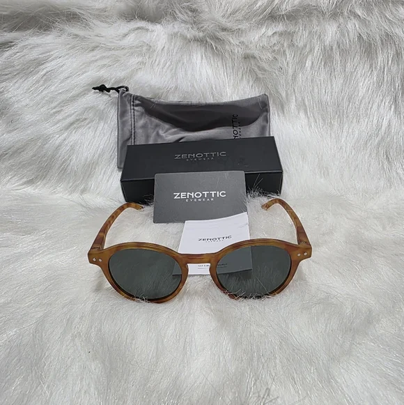 Mens SunglassesZenottic Mens Eyewear. Round Polorized Dark Green Lens