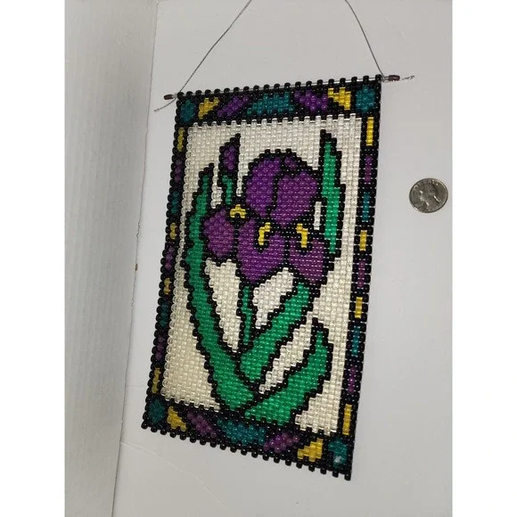 Beaded‎ wall hanging Floral iris Banner Handmade