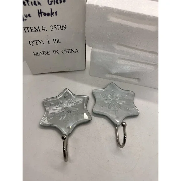 Etched Glass Star Wall Hooks Set of 2 Decorative Silver Coat Hooks