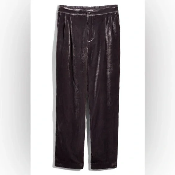 Madewell Charcoal Grey Velvet Tapered Pleat Pull On Pants