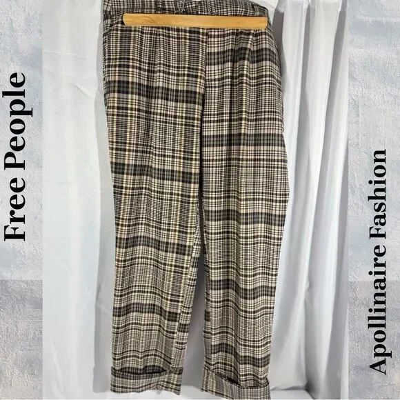 FREE PEOPLE PLAID PLEATED TROUSERS SIZE 8 New