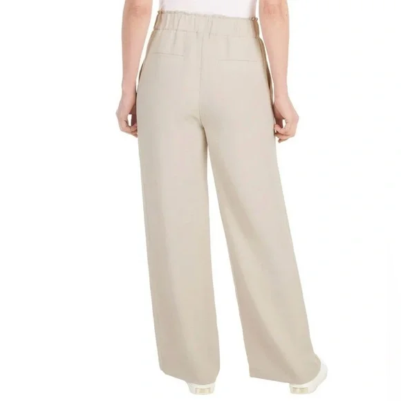 Hilary Radley Women's Wide Leg Crinkle Pants With Elasticwaistband ( Oatmeal, L)
