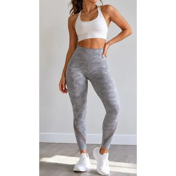 Lululemon Align Camo Leggings Gray Mesh Panel Size 6 Yoga Athleisure