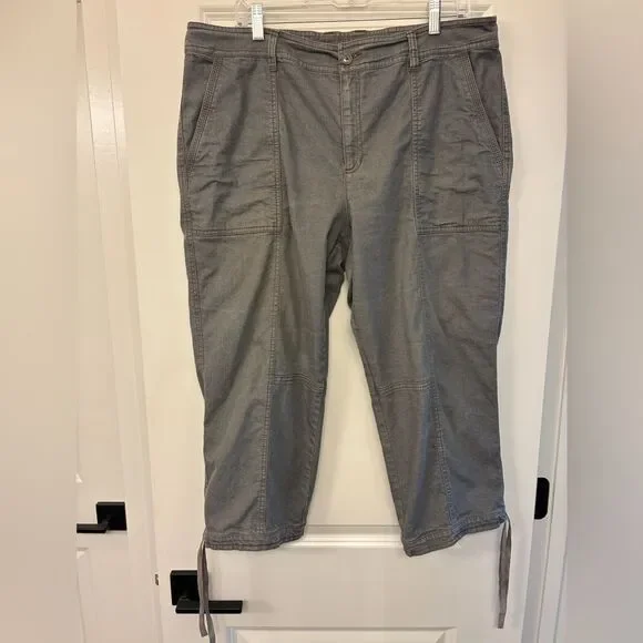 EILEEN FISHER Chino Cropped Pants Oragnic Cotton Elastane Blend Gray Size 16