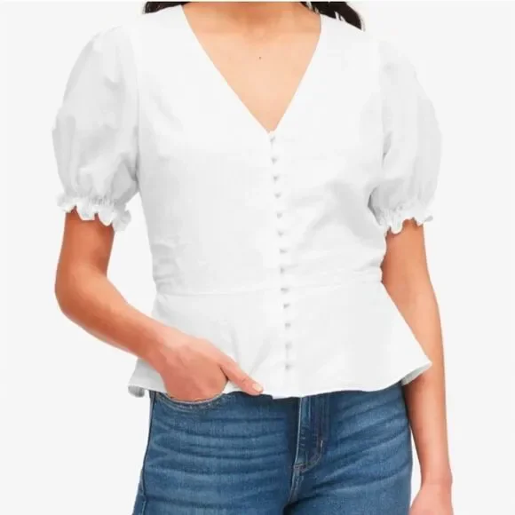 Banana Republic White Linen Cotton Peplum Top Size XS