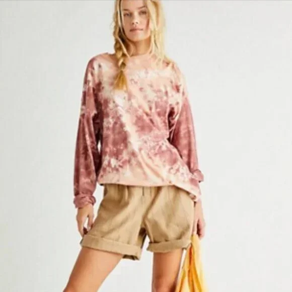 FREE PEOPLE We The Free Be Free Long Sleeve Tie Dye Tee in Cabernet Combo