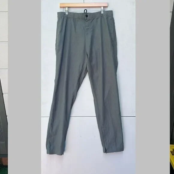 SAKS Fifth Avenue Linen Blend Joggers Ankle Zip Elastic Waist M