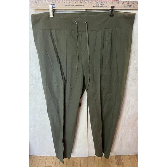 Eileen Fisher Elastic Waist Pants CApris Cropped Size Large green Stretch