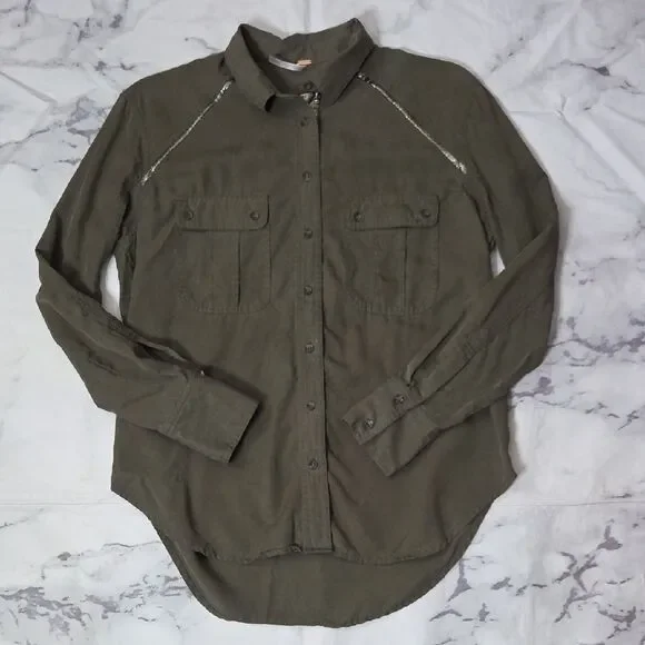 Free People Olive Button-Down Shirt