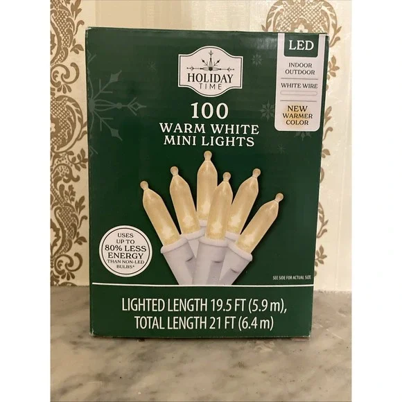 Holiday Time 100-Count Mini Warm White‎ LED Christmas String Lights