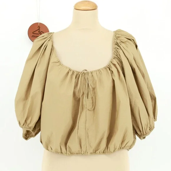 DOEN Topaz Top Prairie Sands Tan Organic Cotton Puff Sleeve XXL NWT Lagenlook