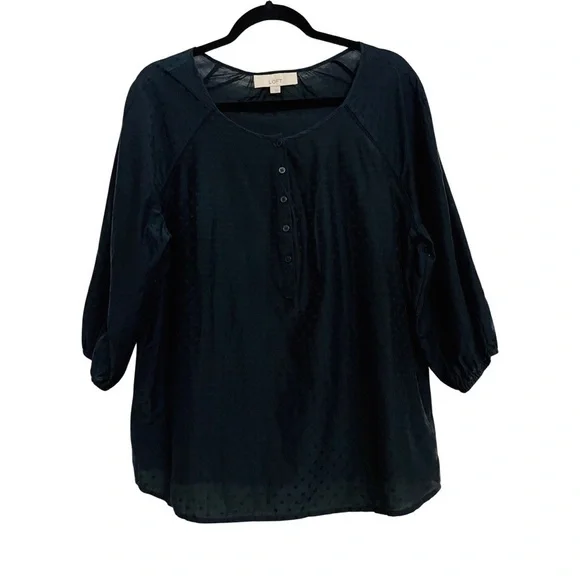 Ann Taylor LOFT - Round Yoke Puff Sleeve Top - Navy Blue