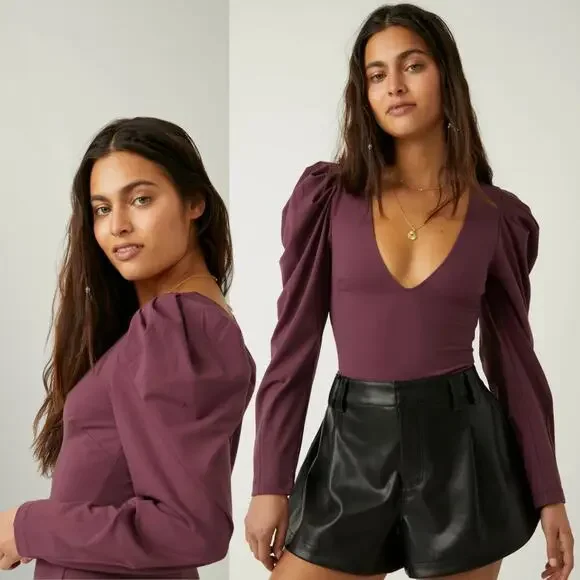 NEW Free People Va Va Voop Bodysuit Precious Wine Whimsigoth XS Cyber EGirl