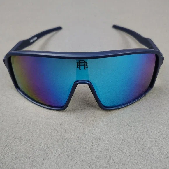 Mens Sunglasses One Piece Wrap Blue Mirror Biker Boating Shades Python Style New