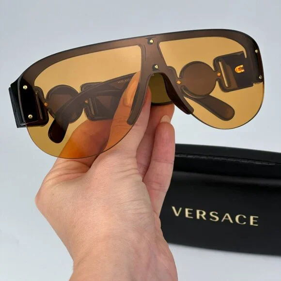 Versace VE4391 GB1/7 BRAND NEW Sunglasses Black Orange Shield Unisex