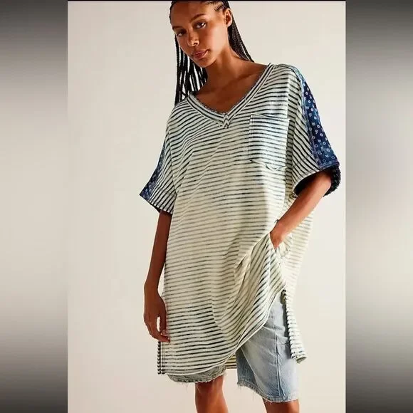 Free People We The Free True Blue Tunic Tee Size Medium