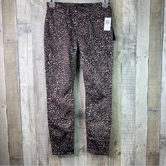 Jen 7 Size 4 Animal Print Ankle Skinny Stretch Denim Pants w/5 Pockets B…