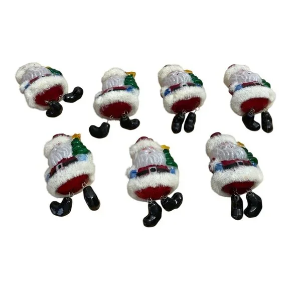 Vtg Blow Mold Plastic Santa String Light Covers Set 7 Christmas Tree Dangle Legs