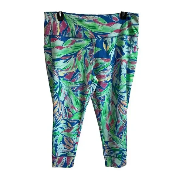 Belle Kim Gravel Tropical Leaf Print Pocket Jogger‎ Leggings - Size XLP