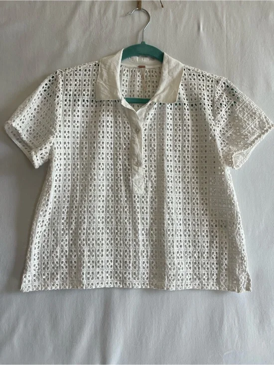 Free People White Crochet Eyelet Top