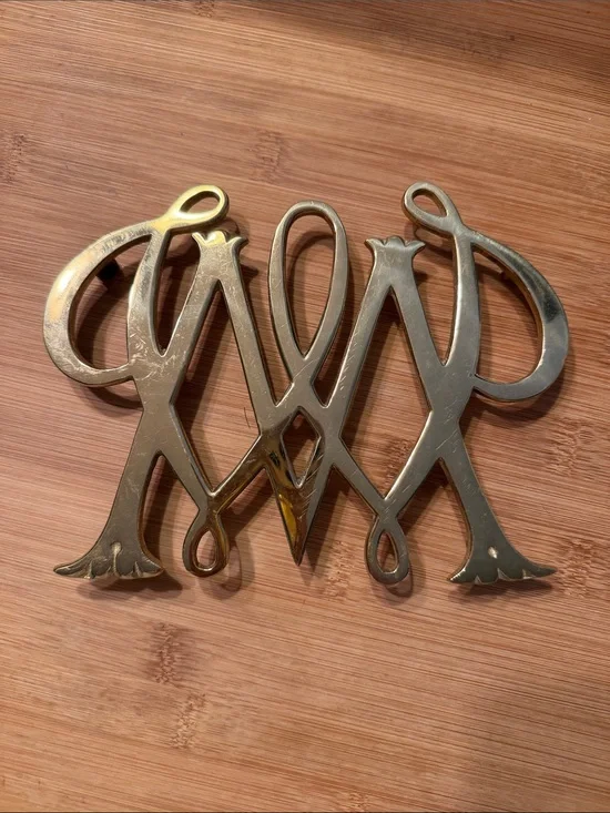 Vintage Brass Williamsburg William & Mary Cypher Trivet - Virginia Metalcrafters