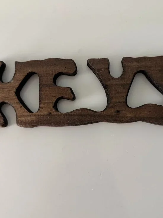 Vintage Wood Keys Sign with Hooks, Dark Wood, New, Cottage Core