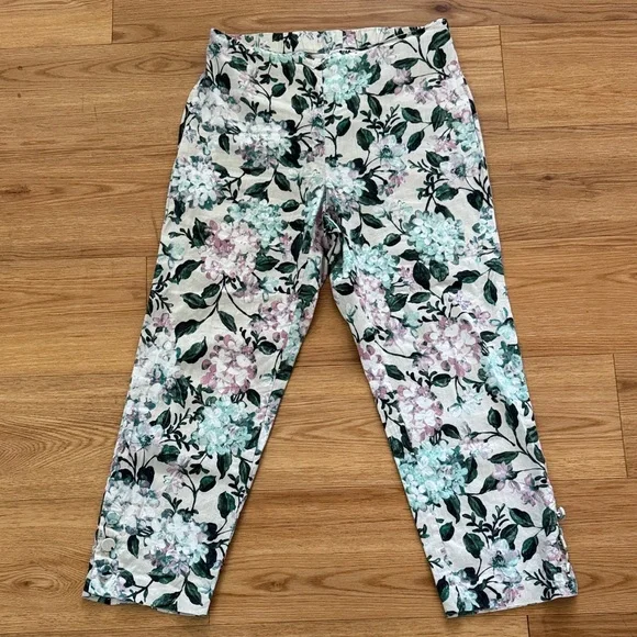 J.Jill Linen Stretch Fresh Spring Floral Cropped 3 Button Ankle Side Zip Pant M