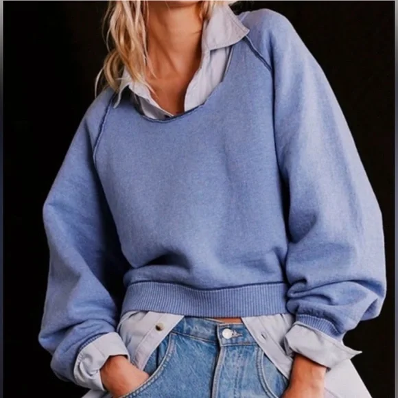 Free people WE THE FREE Blue Midnight Pullover Sweatshirt
