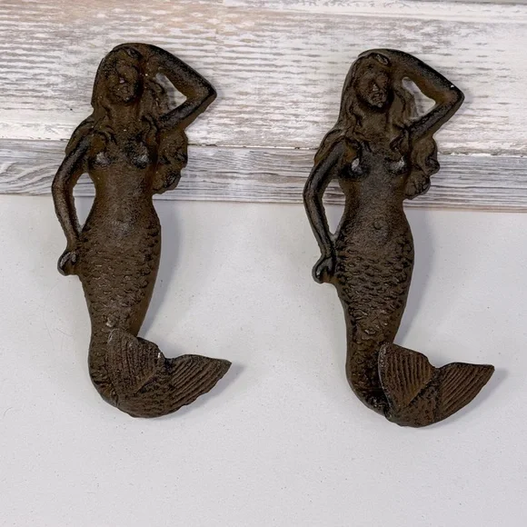 Mermaid Towel/Wall Hooks Distressed/Vintage Metal Finish 6