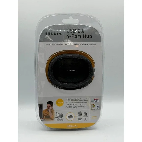 Belkin USB 2.0 4-Port Hub High-Speed 480Mbps Stackable PC Mac NEW SEALED