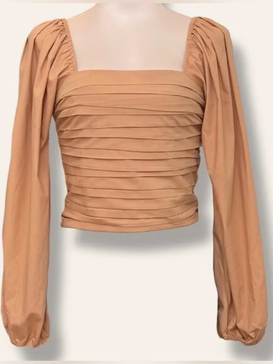Abercrombie Smocked Square Neck Puff Sleeve Crop Top Small Coral Pink