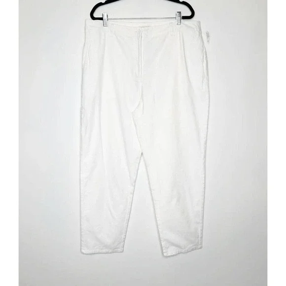 NEW Eileen Fisher Cotton Hemp Tapered Ankle Pants High Rise White Size 16
