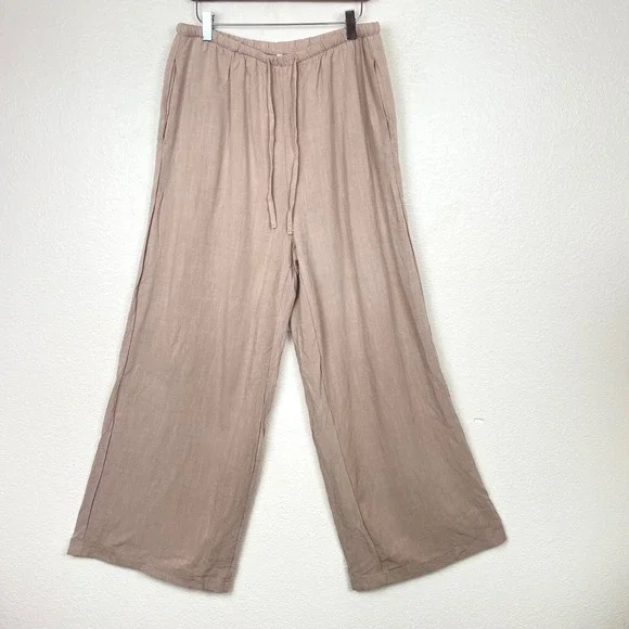 Womens Pants Sz L Linen Wide Leg Minimalist Natural Beachy Travel Flowy Coastal
